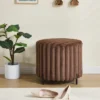 Syemin Ottomans And Benches Upholstered Round Pouf Ottoman Foot Rest, Faux Fur Footstool, Storage Ottomans Toy Box, Brown, 22.05"*22.05"*19.24"