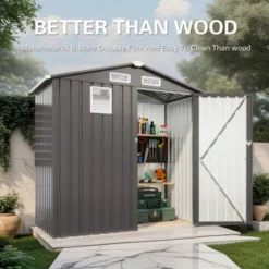 Syemin Storage Sheds Metal Outdoor Storage Shed With Clear Window And Lockable Door Compact For Garden, Backyard, Patio, Gray, 67.72"*38.19"*72.83" -Furniture GUEST d1995fc0 4aac 41f8 8892 da2d18a10e1f