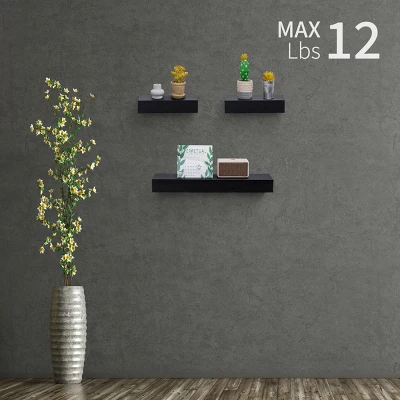 Syemin Decorative Wall Shelf Floating Shelves Wall Mounted Set Of 3 Rustic Wood Wall Storage Shelves Decor Hanging Shelves, Black, 23.62"*4.92"*1.97" 2 Syemin Decorative Wall Shelf Floating Shelves Wall Mounted Set Of 3 Rustic Wood Wall Storage Shelves Decor Hanging Shelves, Black, 23.62"*4.92"*1.97" - Image 2