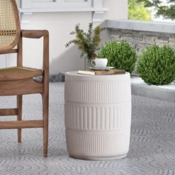 Syemin Patio End Tables, Stylish End Tables For Indoor And Outdoor Use, Ideal For Gardens, Backyard, Special Design, Off White, 15"*15"*18.5" -Furniture GUEST d30287d7 c4cb 43d8 bb1e 745196ade6a7