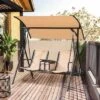 Syemin Patio Swings Outsunny 2-Seat Patio Swing Chair, Outdoor Canopy Swing Glider With Storage Table, Adjustable Shade, Beige, 69.25"*43.25"*64.5"