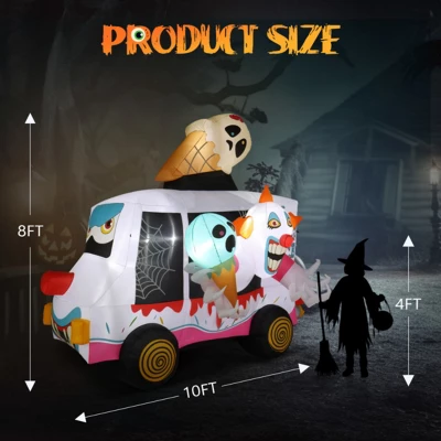 Syemin Decorative Holiday Scene Props Long Halloween Inflatables Outdoor Decorations, Scary Clown Icecream Halloween Yard Decor, White, 48"*120"*96" 2 Syemin Decorative Holiday Scene Props Long Halloween Inflatables Outdoor Decorations, Scary Clown Icecream Halloween Yard Decor, White, 48"*120"*96" - Image 2