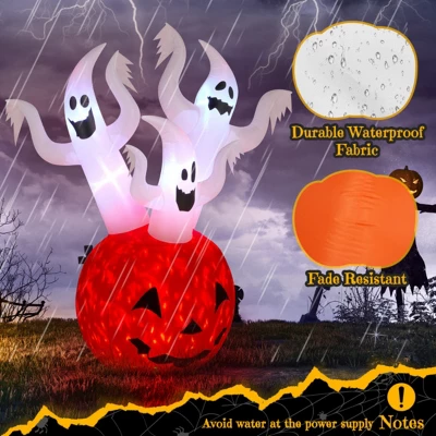 Syemin Decorative Holiday Scene Props 5.9 FT Halloween Inflatable Pumpkin Ghost Outdoor Decor, Blow Up Yard Decor, Multicolored, 31.5"*31.5"*70.9" 1 Syemin Decorative Holiday Scene Props 5.9 FT Halloween Inflatable Pumpkin Ghost Outdoor Decor, Blow Up Yard Decor, Multicolored, 31.5"*31.5"*70.9"