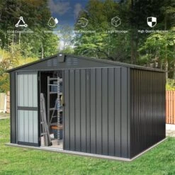 Syemin Deck Boxes Durable, Horizontal Compact Storage Shed For Garden, Backyard, Patio, Closet Deck Box, Black, 118.43"*95.12"*76.57" -Furniture GUEST d69c5bd6 5f85 4b2a 87e8 052eacfe77f2