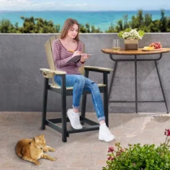 Syemin Patio Accent Chairs, Outdoor Tall Adirondack Chair With High Back, Widened Arms For Backyard, Garden, Yard, Brown, 27.95"*27.09"*45.83" -Furniture GUEST d87613b0 4cc4 4aed 899d 41dfce1e9056