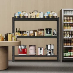 Syemin Utility Storage Shelves 3-Tier Industrial Shelving Rack, Adjustable Shelving Unit, Heavy Duty Garage Storage Rack, Black, 67"*19.7"*63"