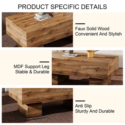 Syemin Patio End Tables, Faux Wood Design Coffee Table For Living Room, Patio, Bedroom, Brown, 43.3"*21.6"*17.2" 2 Syemin Patio End Tables, Faux Wood Design Coffee Table For Living Room, Patio, Bedroom, Brown, 43.3"*21.6"*17.2" - Image 2