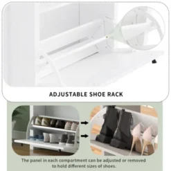 Syemin Shoe Racks Shoe Storage Organizer With Bench, Modern Shoe Cabinets, Free Standing Tipping Bucket Shoe Organizer, White, 23.6"*9.4"*47.2" -Furniture GUEST dcbf3680 72de 43fb 81cb f2405af28fda