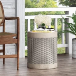 Syemin Patio End Tables, Stylish End Tables For Indoor And Outdoor Use, Ideal For Gardens, Backyard, Special Design, Gray, 15.75"*15.75"*18.5" -Furniture GUEST dcd0812a 20c6 436c 8f13 f31341413c1b