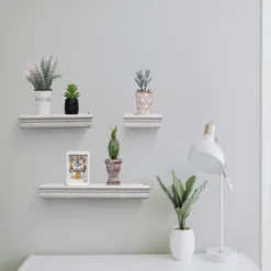 Syemin Decorative Wall Shelf Floating Shelves Wall Mounted Wood Shelves Hanging Shelf Storage Decor Floating Shelves Wall, White, 17.91"*3.94"*1.57" -Furniture GUEST de11adf5 0010 49d5 bc5a d6f9d9f87c2b