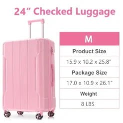 Syemin Luggage Hardshell Luggage Lightweight Durable ABS Suitcases With Double Wheels, Expandable 24" Checked Travel Luggage, Pink, 15.9"*10.2"*25.8" -Furniture GUEST de9dd1c3 a298 4d71 9a88 386e6e9643ad