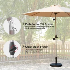Syemin Outdoor Patio Umbrella With 8 Sturdy Ribs, Push Button Tilt And Crank, Waterproof, UV-Resistant Uitable For Garden, Beige, 120"*120"*97.2" -Furniture GUEST e05e92f2 04c9 4654 b345 8018bf37556c