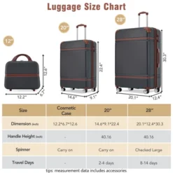 Syemin 3 PCS Bag And Luggage Sets, With Spinner Wheels And Zippers Lightweight Suitcase, For Business Trips And Travel, Black, 20.1"*12.4"*30.3" -Furniture GUEST e09bf96d 964a 4f8d 8a78 cc242b2db1d0