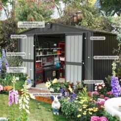 Syemin Deck Boxes Durable, Horizontal Compact Storage Shed For Garden, Backyard, Patio, Closet Deck Box, Black, 118.43"*95.12"*76.57"