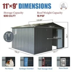 Syemin Deck Boxes Durable, Horizontal Compact Storage Shed For Garden, Backyard, Patio, Closet Deck Box, Silver, 138.11"*106.5"*78.7"