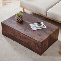 Syemin Patio End Tables, Faux Wood Design Coffee Table For Living Room, Patio, Bedroom, Brown, 39.3"*23.6"*12"
