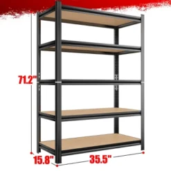 Syemin Utility Storage Shelves 5-Layer Metal Storage Rack, Adjustable Height Storage Rack, Heavy-Duty Garage Shelving Units, Black, 35.5"*15.8"*71.2" -Furniture GUEST e49c639d f6d0 49e9 8e22 8abb45aa6a0e