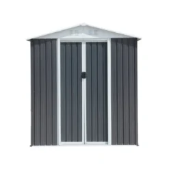 Syemin Storage Sheds 6'x4' Outdoor Metal Storage Shed For Garden Tools Lockable Door With Lockable Door Floor Frame, Gray, 74.5"*45.3"*72.2"