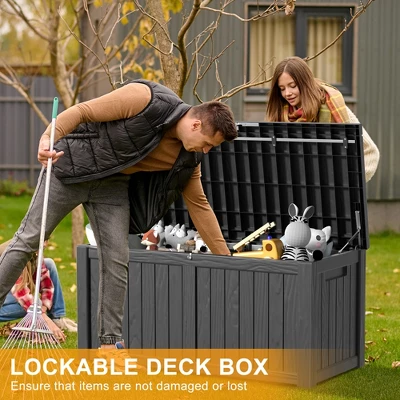 Syemin Deck Box, 120GAL Outdoor Storage Box, Patio Gardening Tools, Water And UV Resistant For Patio, Garden, Lawn, Black, 54.25"*26.5"*24.21" 2 Syemin Deck Box, 120GAL Outdoor Storage Box, Patio Gardening Tools, Water And UV Resistant For Patio, Garden, Lawn, Black, 54.25"*26.5"*24.21" - Image 2