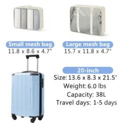 Syemin Luggage 20" Hardshell Carry-On Luggage, Lightweight Durable ABS Suitcase With Spinner Wheels 2 Packing Cubes, Blue, 13.6"*8.3"*21.5" -Furniture GUEST e6571fd6 2fad 4148 a13c 0b53b3692389