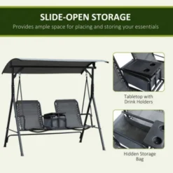 Syemin Patio Swings 2-Seat Patio Swing Chair, Outdoor Canopy Swing Glider With Storage Table, Seat Suspension, Gray, 69.25"*43.25"*64.5" -Furniture GUEST e6c4fa88 8519 4b39 b71b a8a6f5af2e7e