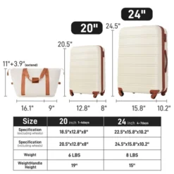 Syemin 3 PCS Bag And Luggage Sets, With Spinner Wheels And Zippers Lightweight Suitcase, For Business Trips And Travel, White, 15.8"*10.2"*24.5" -Furniture GUEST e7c716b1 d1d5 4781 9f48 231fd24a666f