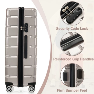 Syemin Luggage Hardshell Luggage Set 3 Piece Durable ABS And PC Travel Suitcase With Spinner Wheels For Men Women, Gray, 19.5"*11.3"*"29.4 4 Syemin Luggage Hardshell Luggage Set 3 Piece Durable ABS And PC Travel Suitcase With Spinner Wheels For Men Women, Gray, 19.5"*11.3"*"29.4 - Image 4