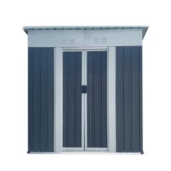 Syemin Storage Sheds 5ftx3ft Pent Roof Grey Outdoor Tool Bike Storage Garden Shed With Aluminum Alloy Frame And Sliding Door, Gray, 62.2"*33.1"*71.4"