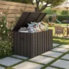 Syemin Deck Boxes Garden Large Patio Storage, For Furniture, Outside Cushions And Garden Tools, Bench, Easy To Assemble，Brown, 49.41"*24.69"*23.43"