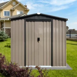 Syemin Storage Sheds Outdoor Lockable Door Storage Sheds 6ftx4ft Apex Roof Brown With Sliding Doors Roof Waterproof, Brown, 74"*42.5"*72" -Furniture GUEST ec134dc6 c82a 4eac 971b 5cb6cfcabe4b