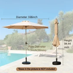 Syemin Outdoor Patio Umbrella With 8 Sturdy Ribs, Push Button Tilt And Crank, Waterproof, UV-Resistant Uitable For Garden, Beige, 108"*108"*94.44"
