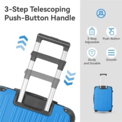 Syemin Luggage 3 Piece Set Suitcase Spinner Hardshell Lightweight TSA Lock Luggage Sets ABS Hardshell 3pcs Luggage, Blue, 21.06"*11.42"*30.12"