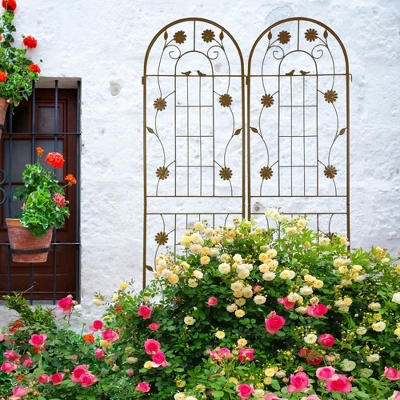 Syemin Patio Decorative Screens, Iron Arch Decoration Garden Trellis, For Outdoor For Climbing Plants Support, Flowerbed, Brown, 40"*19.7"*71" 2 Syemin Patio Decorative Screens, Iron Arch Decoration Garden Trellis, For Outdoor For Climbing Plants Support, Flowerbed, Brown, 40"*19.7"*71" - Image 2