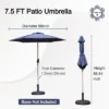 Syemin Outdoor Patio Umbrella With 6 Sturdy Ribs, Push Button Tilt And Crank, Waterproof, UV-Resistant Uitable For Garden, Blue, 90"*90"*86.64"