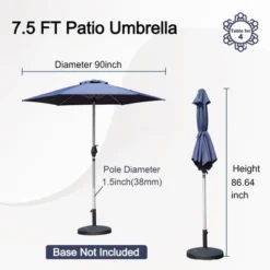 Syemin Outdoor Patio Umbrella With 6 Sturdy Ribs, Push Button Tilt And Crank, Waterproof, UV-Resistant Uitable For Garden, Blue, 90"*90"*86.64"