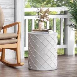 Syemin Patio End Tables, Stylish End Tables For Indoor And Outdoor Use, Ideal For Gardens, Backyard, Special Design, Off White, 15.25"*15.25"*18.25" -Furniture GUEST ef40fb58 e364 4e61 90bc 8150728251d9