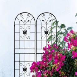 Syemin Patio Decorative Screens, Iron Arch Decoration Garden Trellis, For Outdoor For Climbing Plants Support, Flowerbed, Black, 40"*19.7"*71"