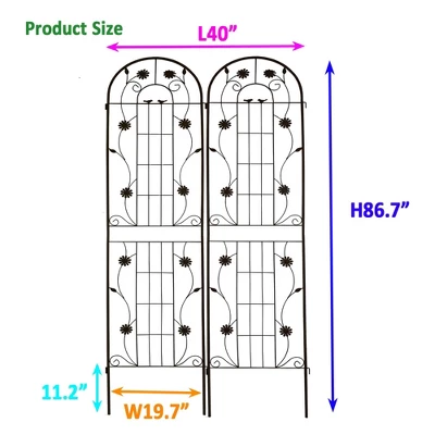 Syemin Patio Decorative Screens, Iron Arch Decoration Garden Trellis, For Outdoor For Climbing Plants Support, Flowerbed, Black, 40"*19.7"*86.7" 2 Syemin Patio Decorative Screens, Iron Arch Decoration Garden Trellis, For Outdoor For Climbing Plants Support, Flowerbed, Black, 40"*19.7"*86.7" - Image 2