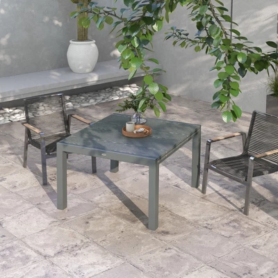 Syemin Patio End Table, Rectangular Outdoor Dining Table With All-Weather Faux Wood Top For Garden, Lawn, Patio, Gray, 30.5"*82.7"*37.4" 1 Syemin Patio End Table, Rectangular Outdoor Dining Table With All-Weather Faux Wood Top For Garden, Lawn, Patio, Gray, 30.5"*82.7"*37.4"