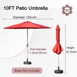 Syemin Outdoor Patio Umbrella With 8 Sturdy Ribs, Push Button Tilt And Crank, Waterproof, UV-Resistant Uitable For Garden, Red, 120"*120"*97.2"