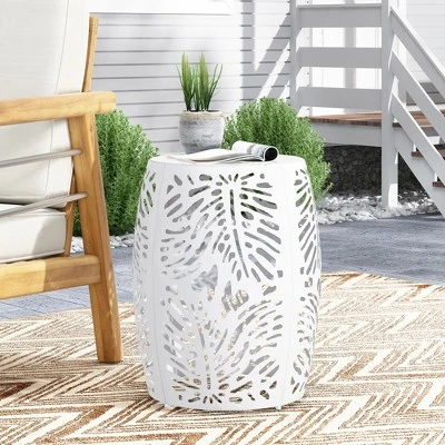 Syemin Patio End Tables, Stylish End Tables For Indoor And Outdoor Use, Ideal For Gardens, Backyard, Special Design, White, 16.5"*16.5"*20.5" 4 Syemin Patio End Tables, Stylish End Tables For Indoor And Outdoor Use, Ideal For Gardens, Backyard, Special Design, White, 16.5"*16.5"*20.5" - Image 4