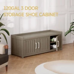 Syemin Shoe Racks Shoe Storage Cabinet Waterproof UV-Resistant Entryway Storage Bench Indoor Outdoor Shoe Organizer, Grey, 46.85"*17.32"*17.91" -Furniture GUEST f46298f3 1a11 4d3d 944a 2619466e3e85