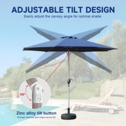 Syemin Outdoor Patio Umbrella With 8 Sturdy Ribs, Push Button Tilt And Crank, Waterproof, UV-Resistant Uitable For Garden, Blue, 108"*108"*94.44" -Furniture GUEST f5a18bda e30a 4398 8ec3 77e1ae55bb91