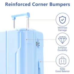 Syemin Luggage Luggage Sets 3 Piece Hard Shell ABS Lightweight Durable Suitcases With Double Spinner Wheels, Blue, 18.3"*11.4"*29.9"