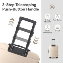 Syemin Luggage Sets 3 Piece Suitcases Suitcase Set ABS Hard Case Luggage With TSA Lock Spinner Wheels Durable Luggage, Beige, 20.87"*11.61"*30.31"