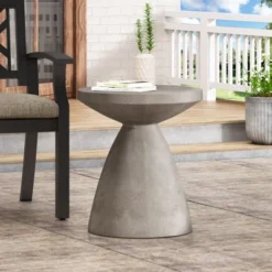 Syemin Patio End Tables Accent Side End Table For Outdoor And Indoor, Garden, Backyard Use, Special Design, Gray, 18"*18"*20.25"