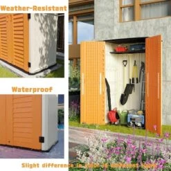 Syemin Outdoor Storage Shed, Vertical Tall Tool Shed With Five Shelves, Lockable Door For Patio, Backyard And Lawn, Orange, 50"*79.53"*29" -Furniture GUEST fb7ecc4b 9931 4cc8 bcfc 95638d3d5966