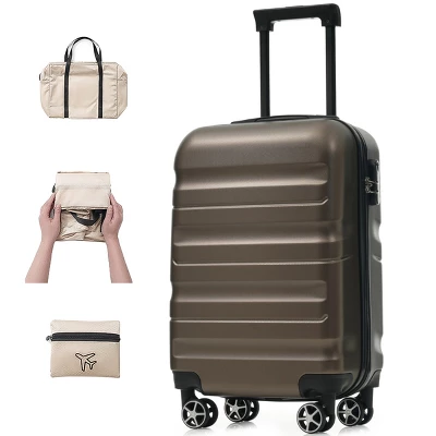 Syemin Luggage 20" Hardshell ABS Carry-On Luggage With Spinner Wheels Lightweight Travel Suitcase Set With Foldable Bag, Brown, 14.2"*9.4"*20.9" 4 Syemin Luggage 20" Hardshell ABS Carry-On Luggage With Spinner Wheels Lightweight Travel Suitcase Set With Foldable Bag, Brown, 14.2"*9.4"*20.9" - Image 4