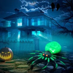 Syemin Decorative Holiday Scene Props Halloween Inflatable Outdoor Decoration Spider, Blow Up Decor Halloween Yard Decor, Green, 71.8"*74.8"*19.8"